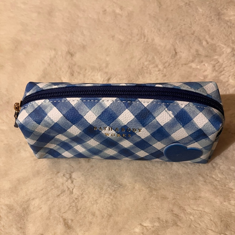 NWOT Bath & Body Works Blue Gingham Cosmetic Bag/ Pencil Case